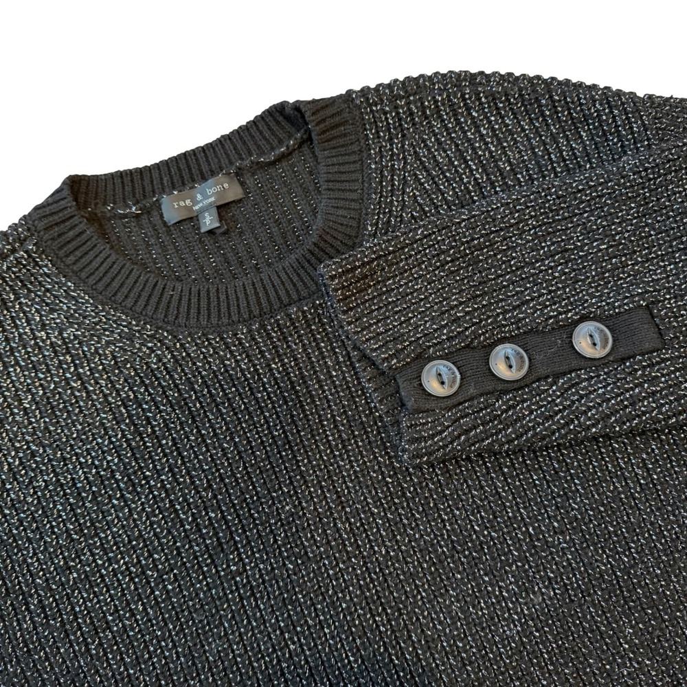 Rag & Bone Black Metallic Sparkle Knit Crewneck‎ Sweater Women Size XS Heavy